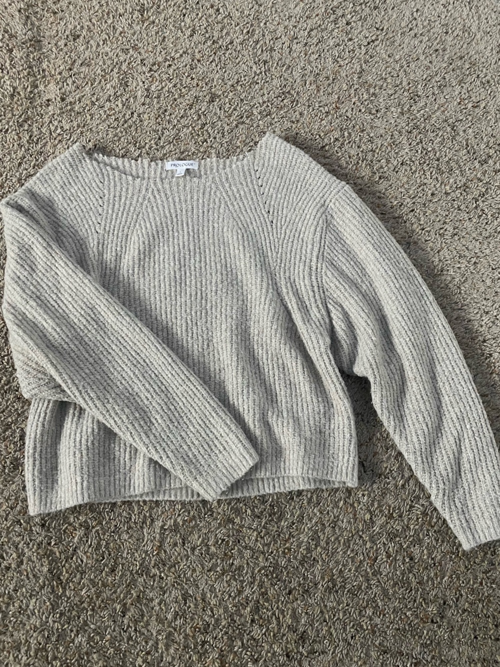 Prologue Light Gray Ribbed Crewneck Sweater